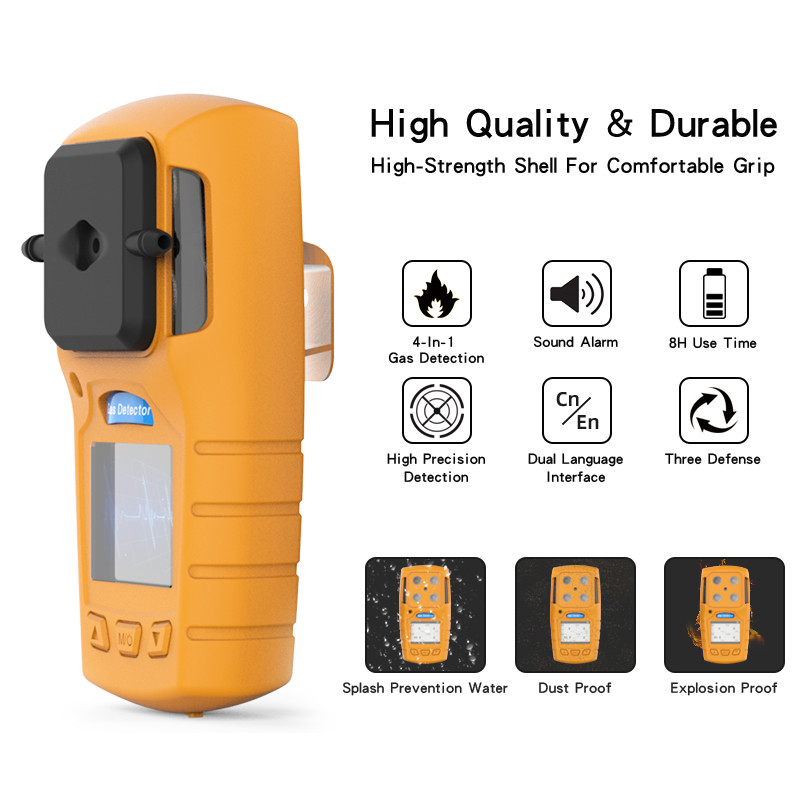 সিই এফসিসি ISO9001 শংসাপত্র সহ LEL CO O2 H2s পোর্টেবল মাল্টি গ্যাস ডিটেক্টর